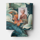 80 en Fabulous Flower Pattern Verjaardagsfoto Blikjeskoeler (Voorkant)