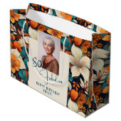 80 en Fabulous Flower Pattern Verjaardagsfoto Groot Cadeauzakje (Achterkant Gekanteld)