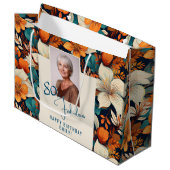 80 en Fabulous Flower Pattern Verjaardagsfoto Groot Cadeauzakje (Voorkant Gekanteld)