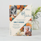 80 en Fabulous Flower Pattern Verjaardagsfoto Kaart (Staand voorkant)