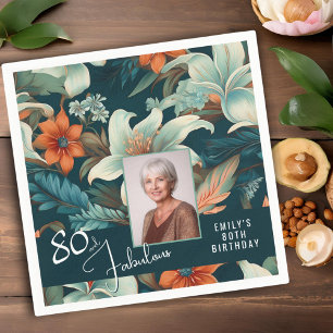 80 en Fabulous Flower Pattern Verjaardagsfoto Servet