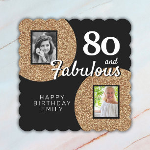80 en Fabulous Gold Glitter 2 Foto 80th Birthday Kartonnen Onderzetters