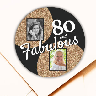 80 en Fabulous Gold Glitter 2 Foto 80th Birthday Ronde Sticker