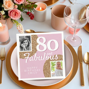 80 en Fabulous Gold Glitter 2 Foto 80th Birthday Servet