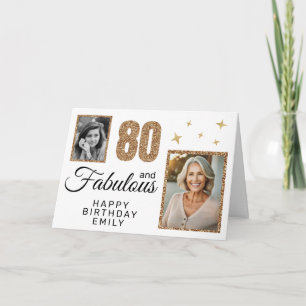 80 en Fabulous Gouden Glitter 2 Foto 80ste Verjaar Kaart