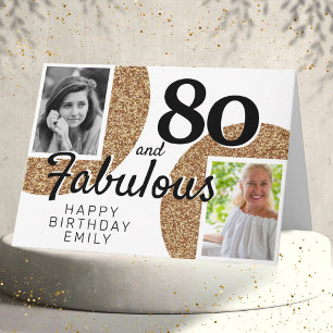 80 en Fabulous Gouden Glitter 2 Foto 80ste Verjaar Kaart