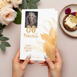 80 en Fabulous Gouden Loof 80ste Verjaardag Foto Kaart
