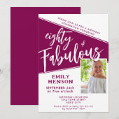 80 en Fabulous Script Magenta Foto 80e Verjaardag Kaart (Voorkant / Achterkant)