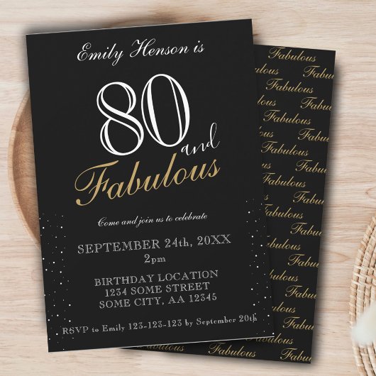 80 en Fabulous Zwart Elegant Script Verjaardag Kaart