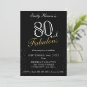 80 en Fabulous Zwart Elegant Script Verjaardag Kaart (Staand voorkant)
