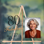 80 et fabuleux Elegant Black 80th Birthday Photo<br><div class="desc">80 et fabuleux Elegant Black 80th Birthday Photo Acrylique Signe. 80 et texte fabuleux en script tendance avec un nom. Personnalisez-le avec votre photo,  votre nom et l'âge,  et faites votre propre tableau de fête d'anniversaire. C'est un grand signe et un décor pour la fête d'anniversaire d'une femme.</div>