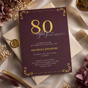 80 & Fabulous Bourgondië Wit & Goud Verjaardag Kaart