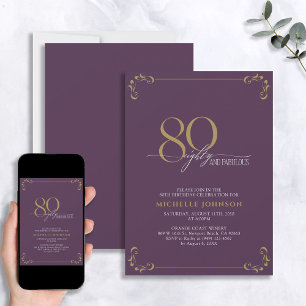 80- & Fabulous Paars- en Gold-kalligrafie op zater Kaart