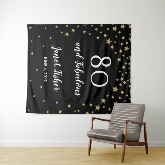 80 & Fabulous verjaardagsfoto-achtergrondbanner Fo Wandkleed (In Situ (horizontaal))
