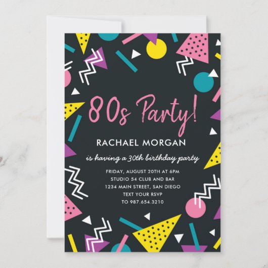 80 Fête Noir et Rétro Anniversaire Invitation (Devant)
