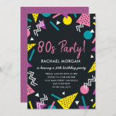 80 Fête Noir et Rétro Anniversaire Invitation (Devant / Derrière)