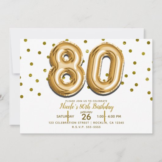 80 gouden ballonnen en Confetti 80ste verjaardagsf Kaart (Voorkant)