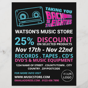 80-inch Retro-tape, muziekwinkel Adverteren Flyer