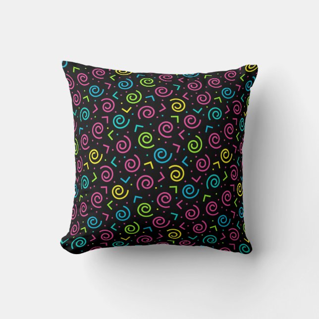 80-inch zwarte & Neon Doodle Pattern Kussen (Voorkant)