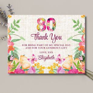 80 Jaar Bloemen Bloemen 80ste Verjaardag Linnen Be Briefkaart