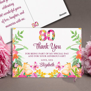 80 Jaar Bloemen Vlinder 80ste Verjaardag Bedankt Briefkaart