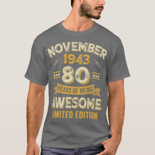 80 jaar Geweldige Vintage november 1943 80e geboor T-shirt