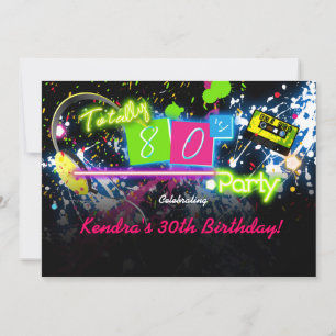 80 jaar Neon Paint Glow Party Invitation Kaart