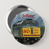 80 jaar oud, Railroad Train Birthday Button Pin (Voorkant /achterkant)