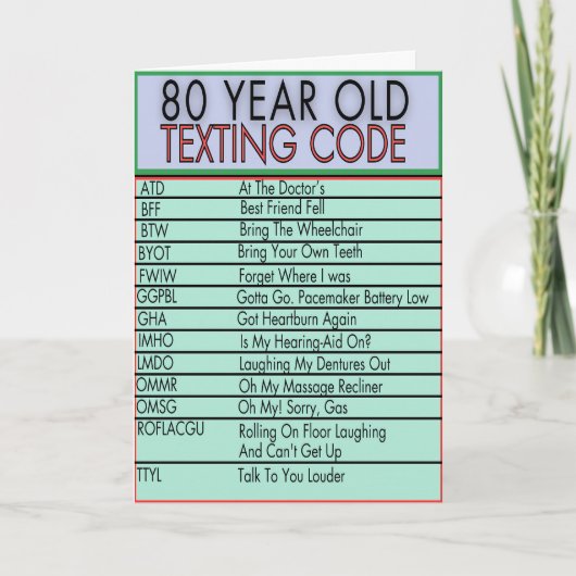 80 Jaar Oude Sms Code Grappige Verjaardag Ouderen Kaart (Voorkant)