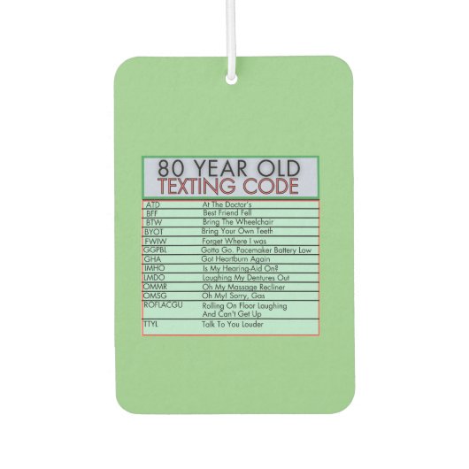 80 jaar oude sms-code grappige verjaardagssenioren luchtverfrisser (Voorkant)