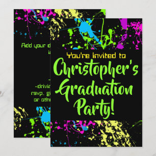 80-jaren '90 Verf Splatter Graduation Party Kaart
