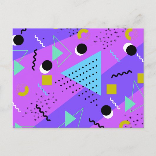 80-jarigen Memphis Paars Blue Style Retro Shapes Uitnodiging Briefkaart (Voorkant)