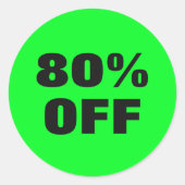 80 % korting op neongroen teken verlaagd ronde sticker (Voorkant)