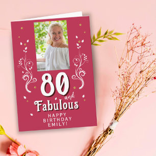 80 & Prachtig Loof Magent 80ste Verjaardag Foto Kaart