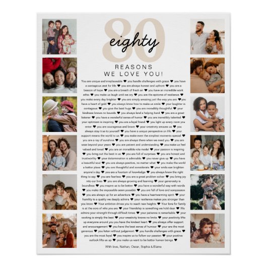 80 Reasons We Love You Birthday Keepsake Gift Perfect Poster (Voorkant)