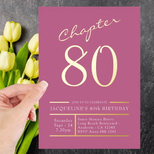 80 Roze 80e verjaardag Gold Folie Uitnodiging