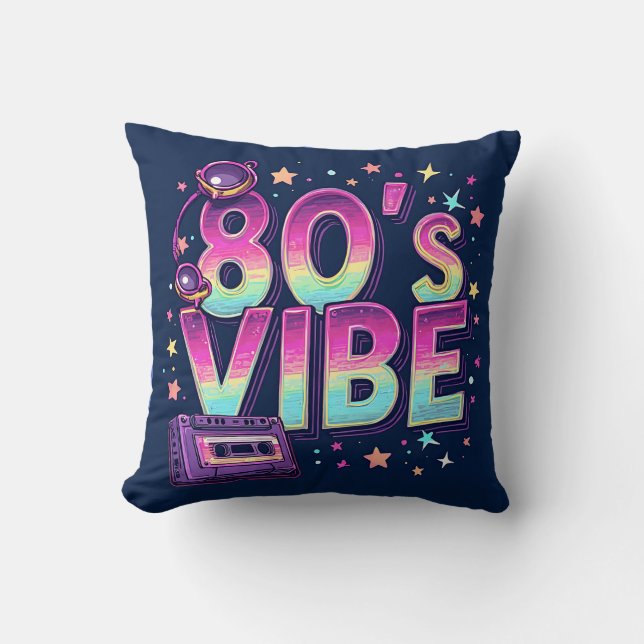 80’s Vibe Throw Pillow – Neon Cassette and Galaxy  Kussen (Voorkant)