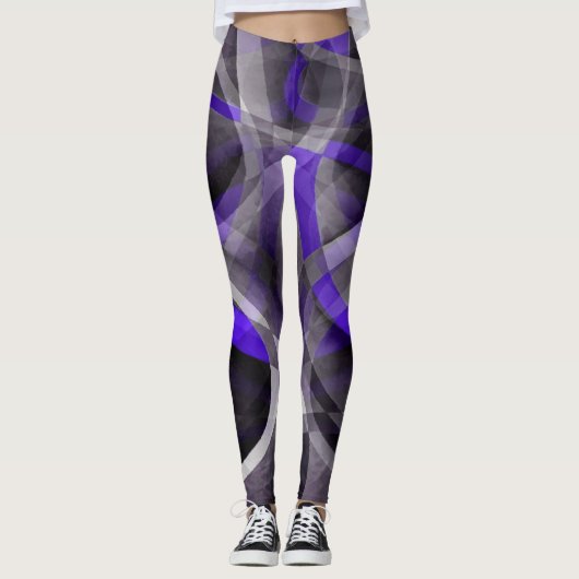 80 Vibes Violet Blue en grijs Funky Pattern. Leggings (Voorkant)
