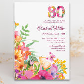 80 Years Flowers Butterflies 80th Birthday Kaart