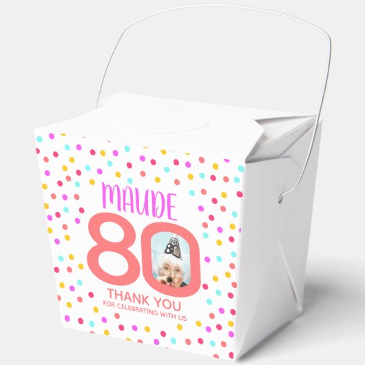 80e aangepaste foto kleurrijke koraal confetti ver bedankdoosjes (Voorkant)