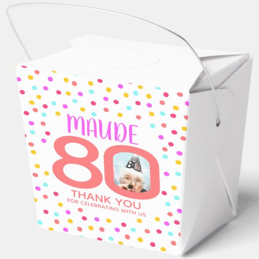 80e aangepaste foto kleurrijke koraal confetti ver bedankdoosjes (Achterkant)