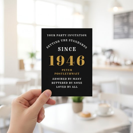 80e anniversaire 1946 Invitation Or Noir