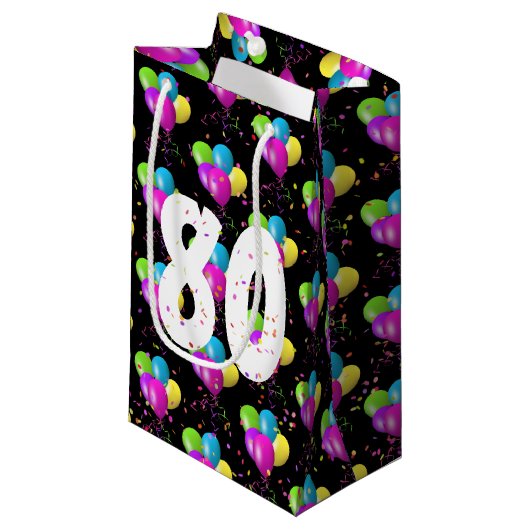 80e Anniversaire Ballons et Confetti Petit Sac Cad (Devant Angle)