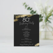 80e anniversaire Black and Gold Party Menu Flyer (Debout devant)