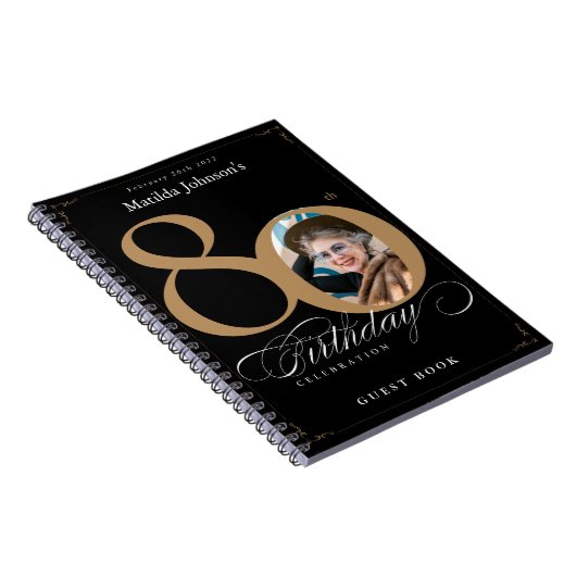 80e anniversaire Black Gold Elegant Script Livre d (Côté Droit)
