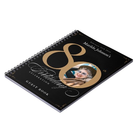 80e anniversaire Black Gold Elegant Script Livre d (Côté gauche)