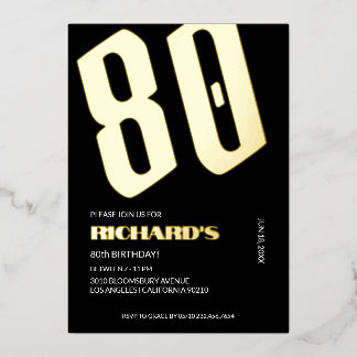 80e anniversaire Black Gold Foil invitations