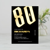 80e anniversaire Black Gold Foil invitations (Debout devant)