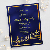 80e anniversaire bleu or musique notes invitation