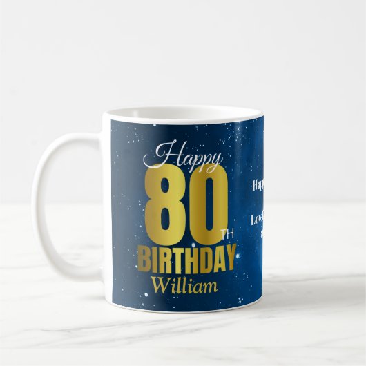 80e anniversaire Blue Space Typographie Café Mug (Gauche)